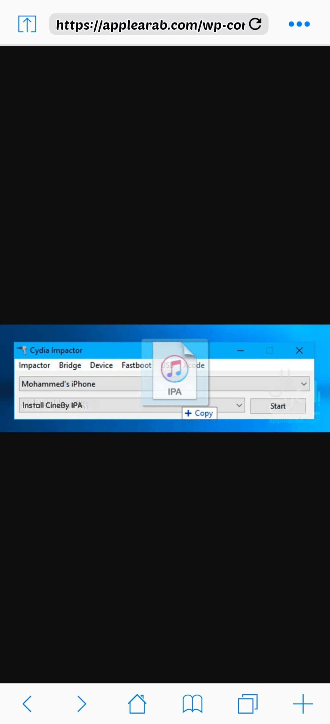 Drag IPA into Cydia Impactor Interface